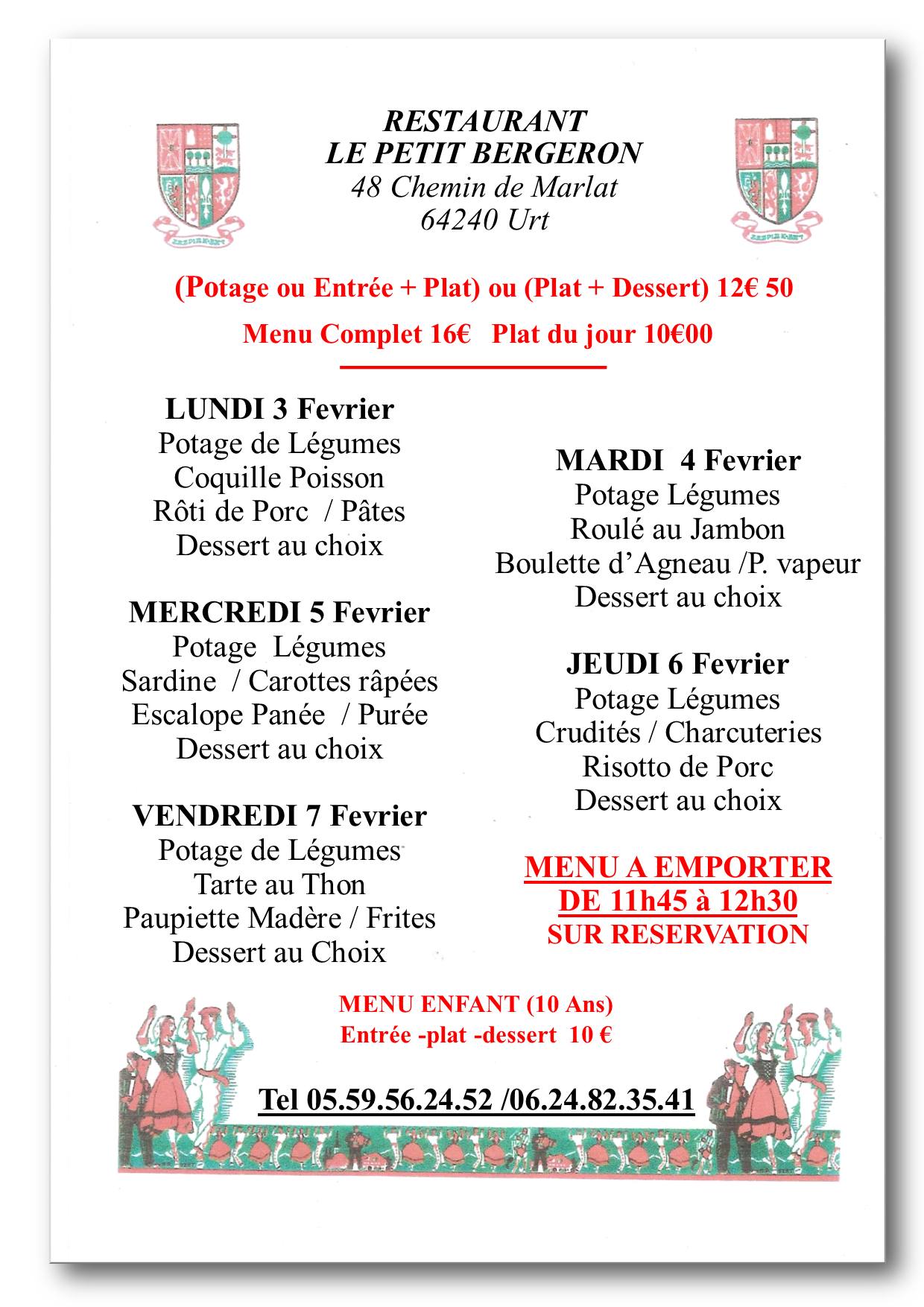 Restaurant Le Petit Bergeron - Bonjour tout le monde, voici le menu de ...