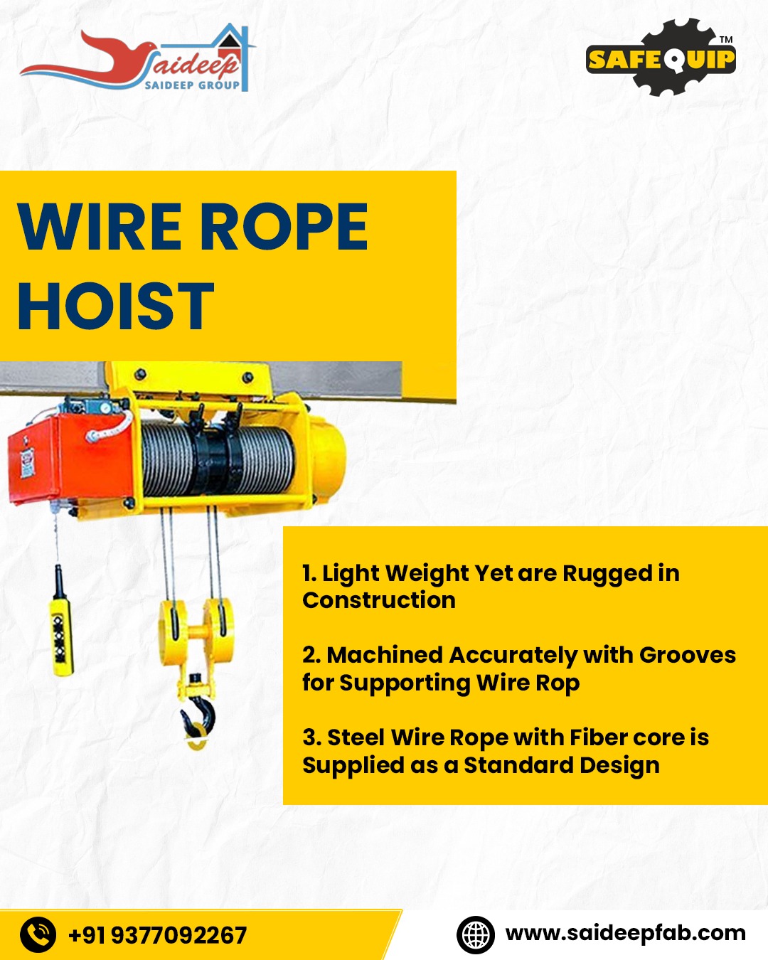 Saideep - WIRE ROPE HOIST ⚙️ Strong. Precise. Built to Perform. 🔹 ...
