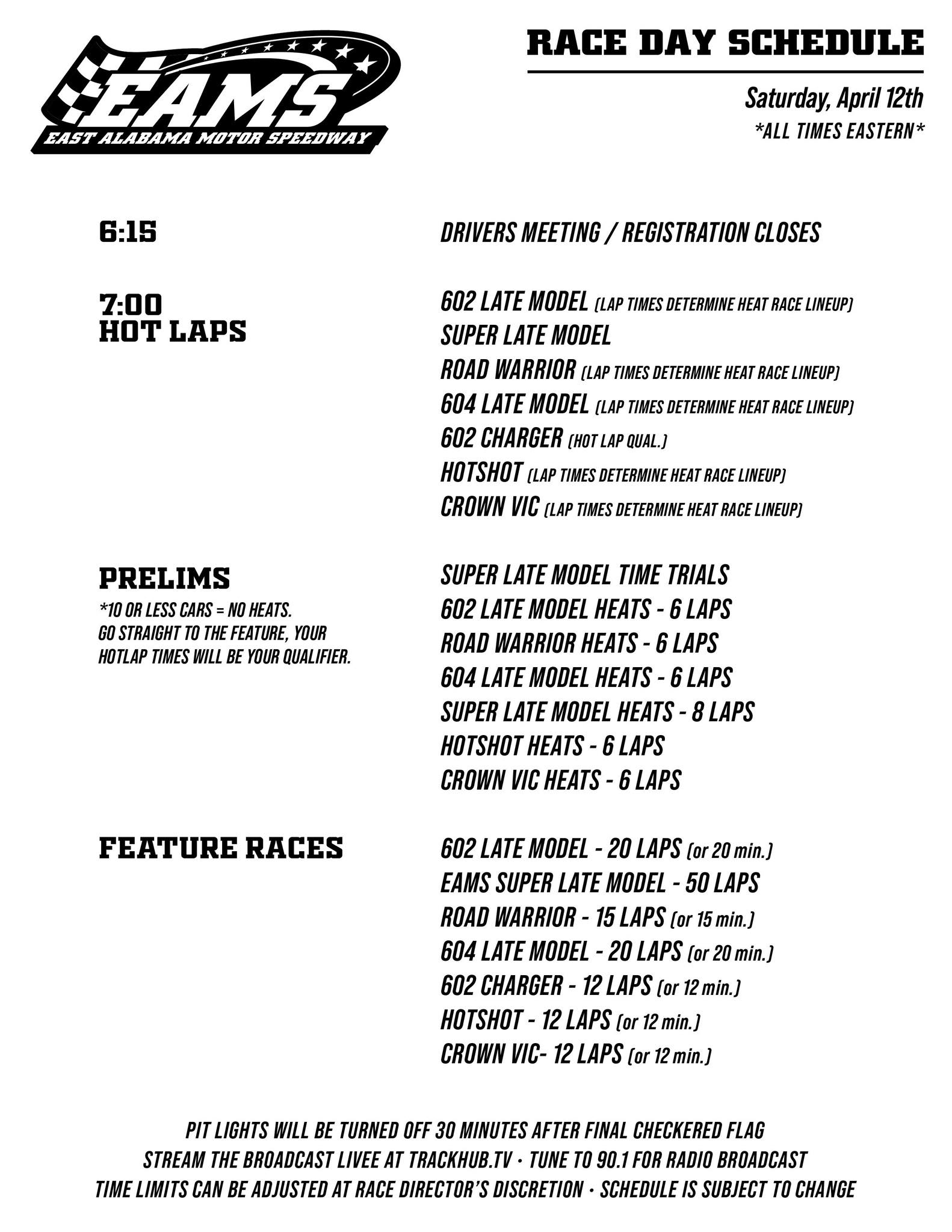 East Alabama Motor Speedway - Here’s the complete running order for the ...