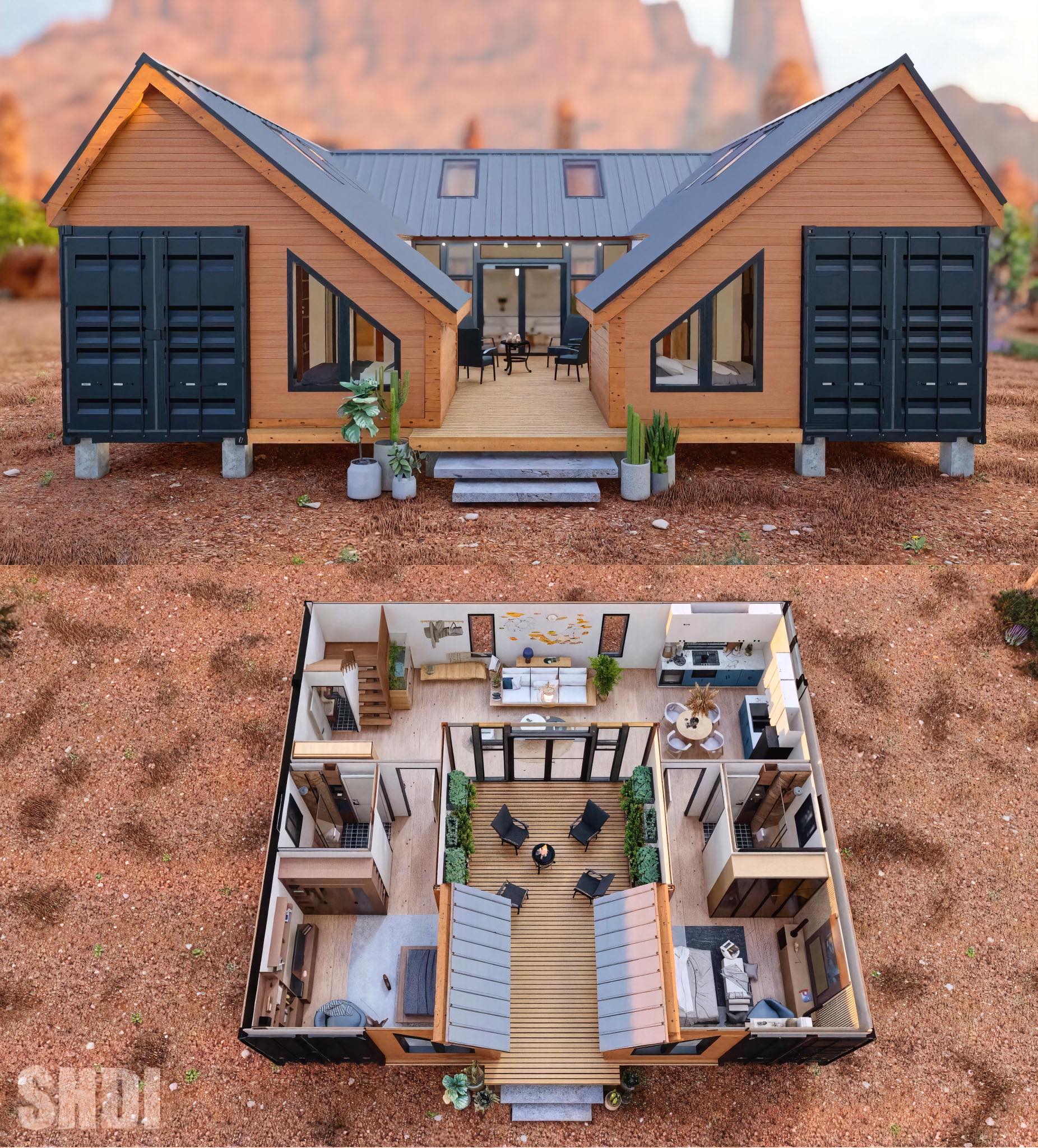 Shipping - Modern Shipping Container Home with Twin-Gable Roof and ...