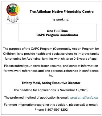 We are currently... - Atikokan Native Friendship Centre | Facebook