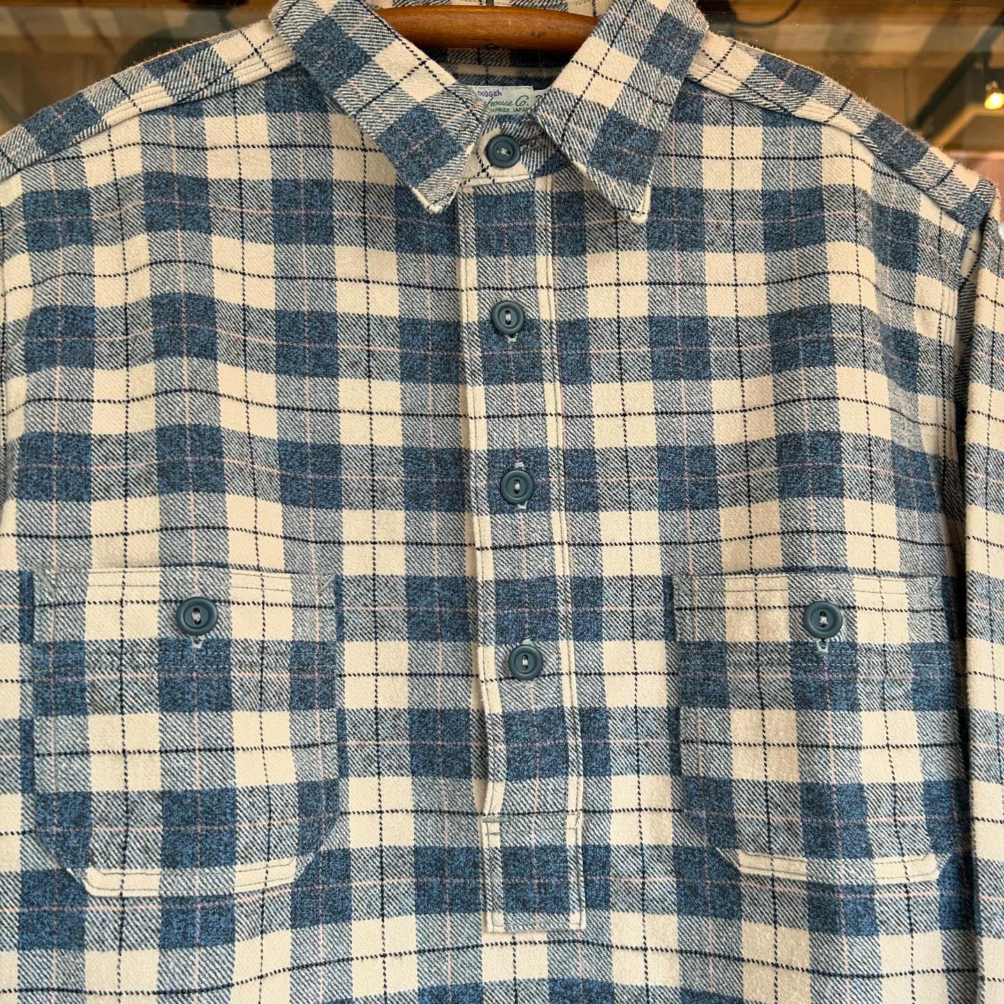 warehouse 3060 PULLOVER FLANNEL SHIRTS COLOR : H柄 1.NAVY SIZE:38 