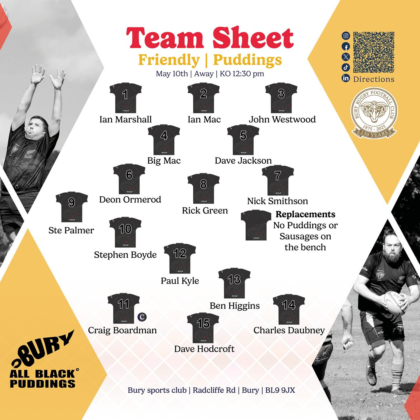 Bury RUFC - 🚨 Team News! 🚨 Here’s how the teams line up... | Facebook