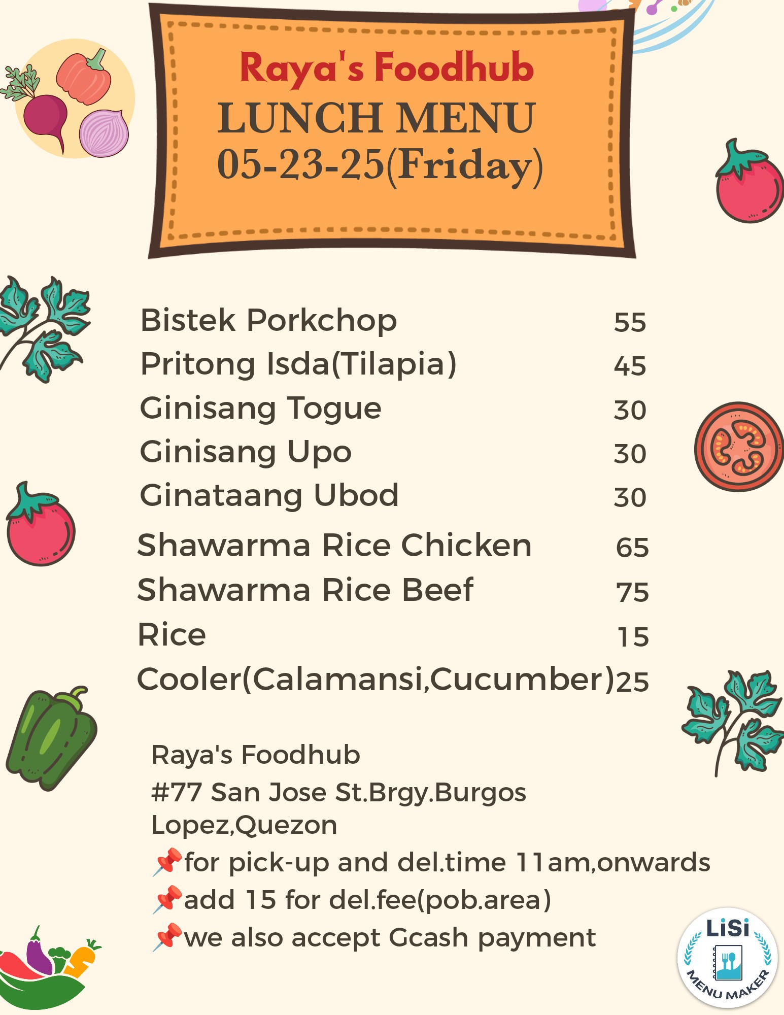 Raya's Food Hub - Today's Menu👇👇👇May 23, 2025 📌Sa mga... | Facebook