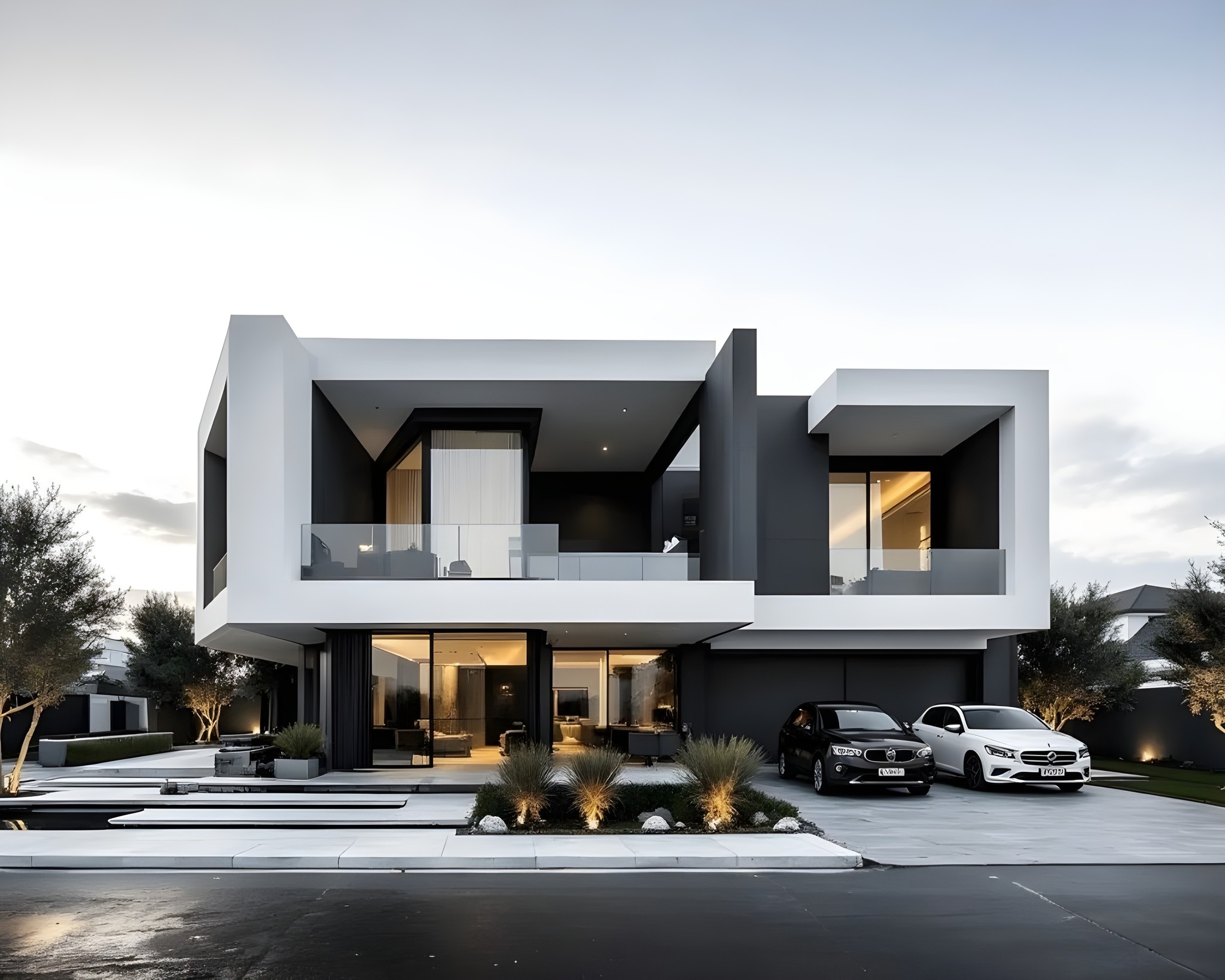 Modern Luxury Villa – Stone Cladding, Timber Soffits & Glass Balconies ...