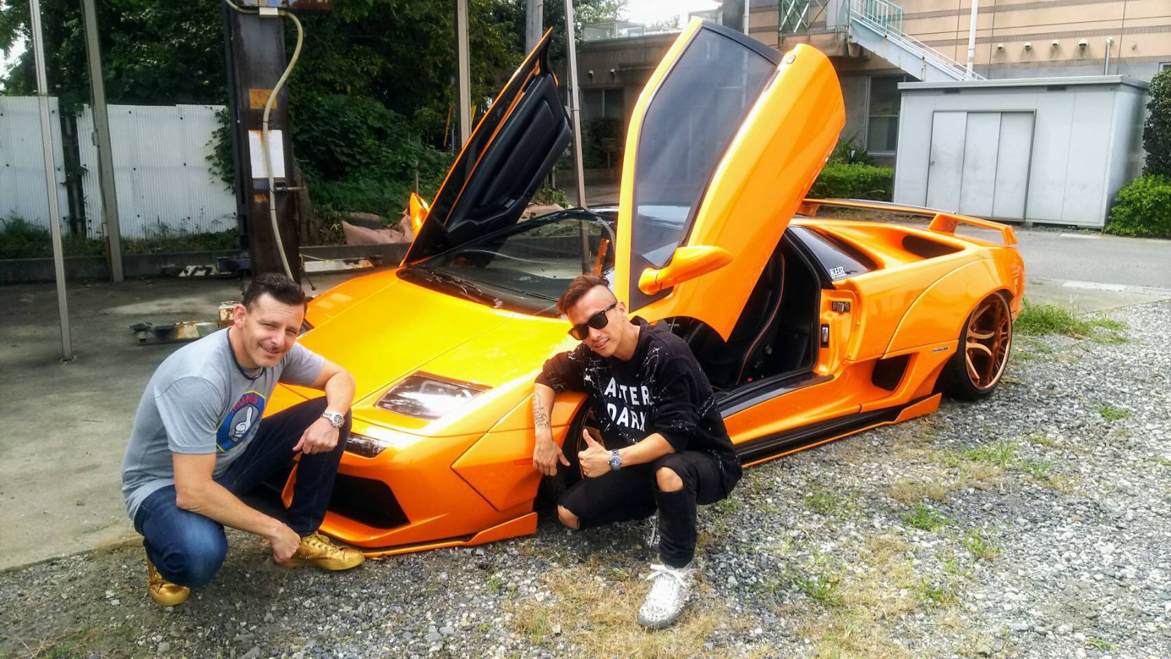 Me and my good friend Souki with his hand built wide body Diablo