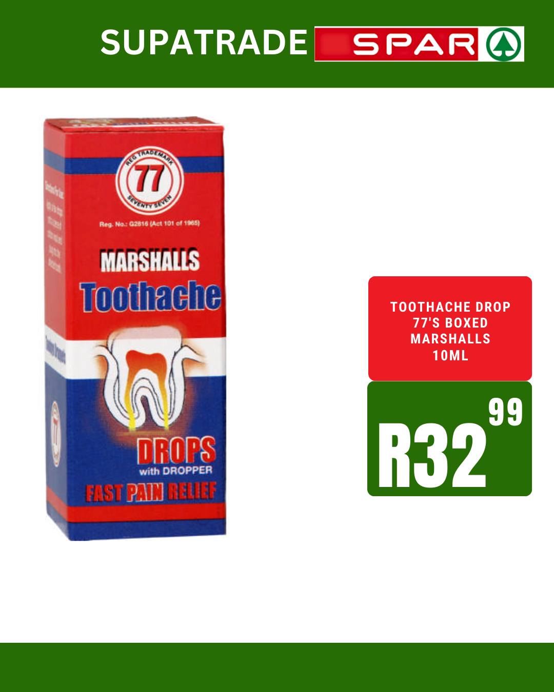SPAR - PRODUCT DESCRIPTION: Marshall tooth ache drops act as a surface ...