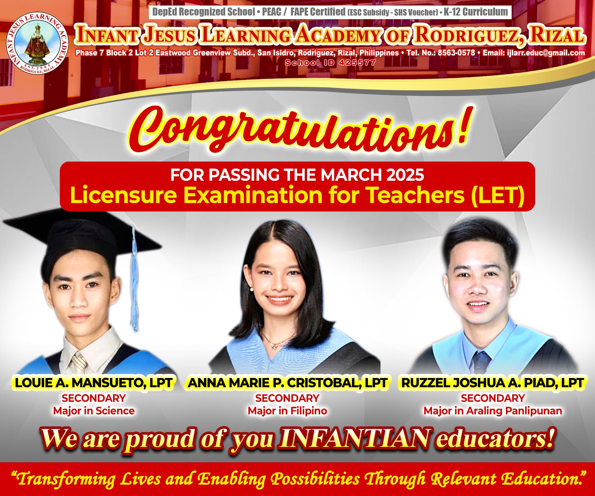 Infant - Congratulations to Our Newly Licensed Teachers! 🍎📚 MR. LOUIE A ...