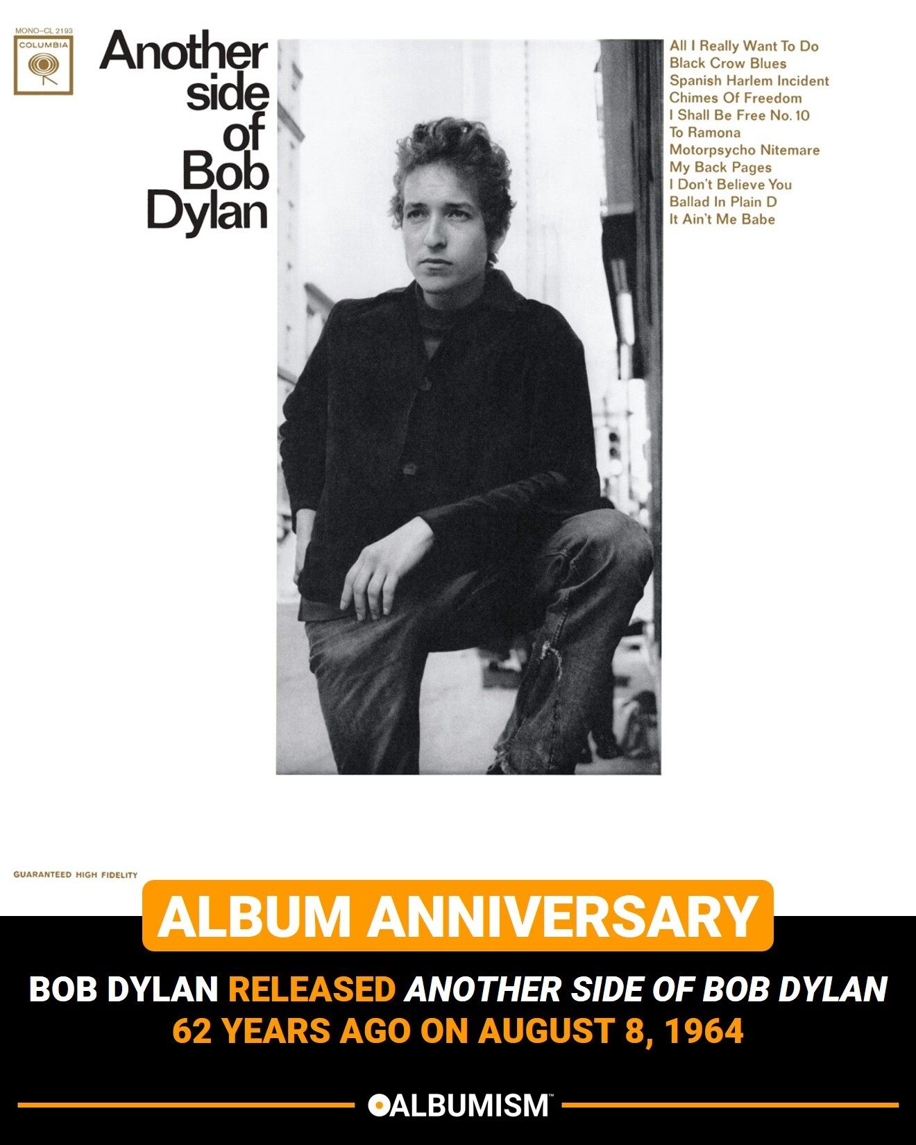 Bob Dylan released 'Another Side of Bob Dylan' 62 years ago on