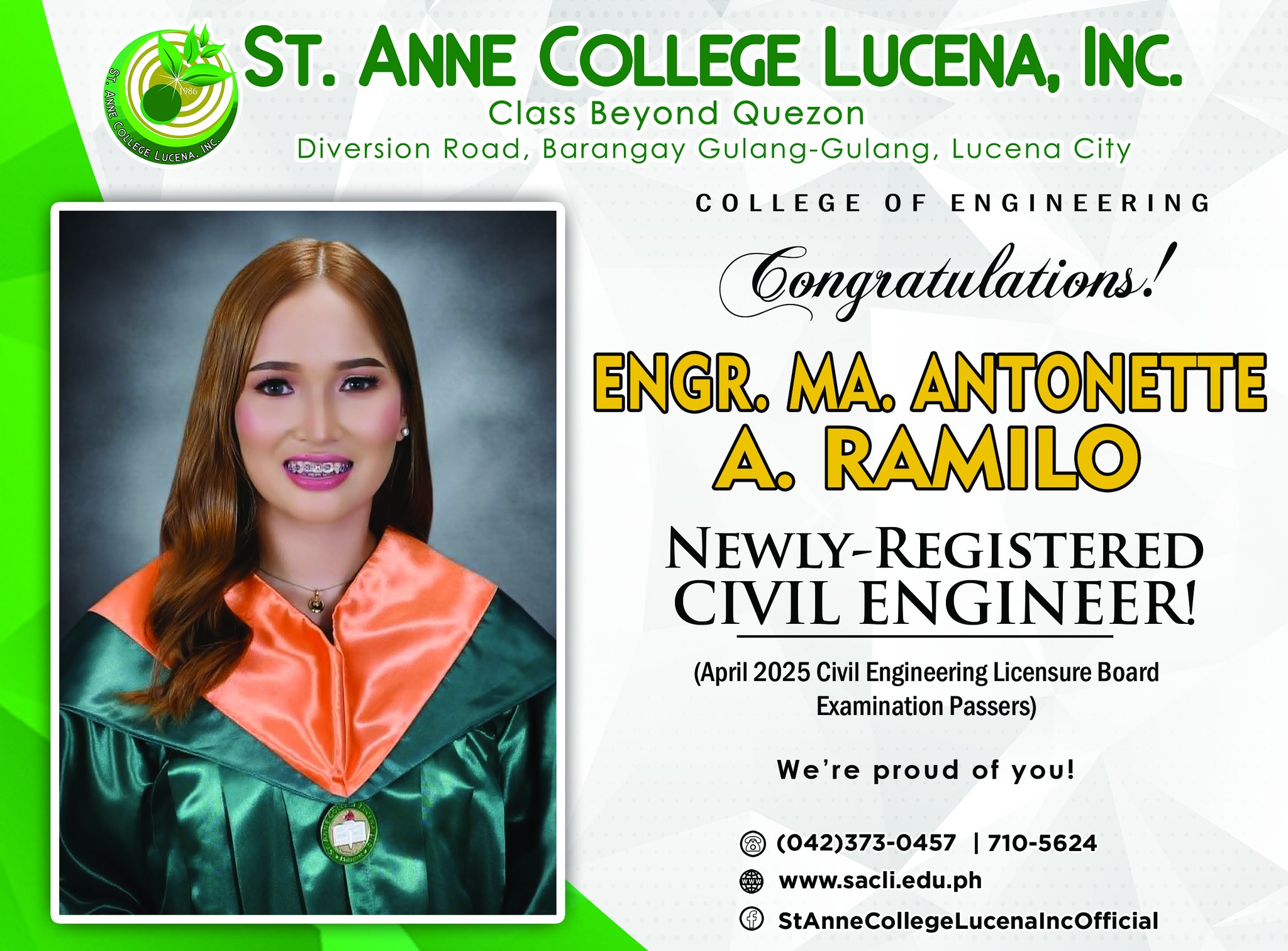 Cheers to Success, Engr.... - St. Anne College Lucena, Inc. | Facebook