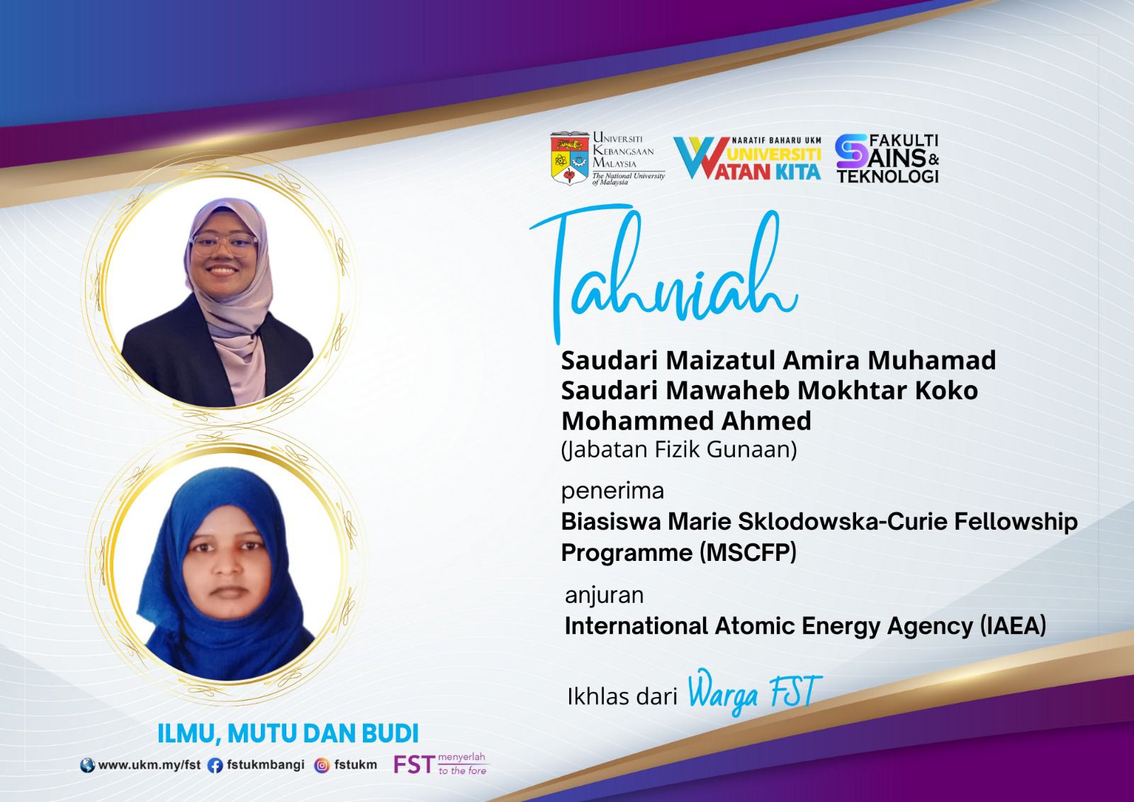 Fakulti - Setinggi-tinggi tahniah dan syabas diucapkan kepada dua orang ...