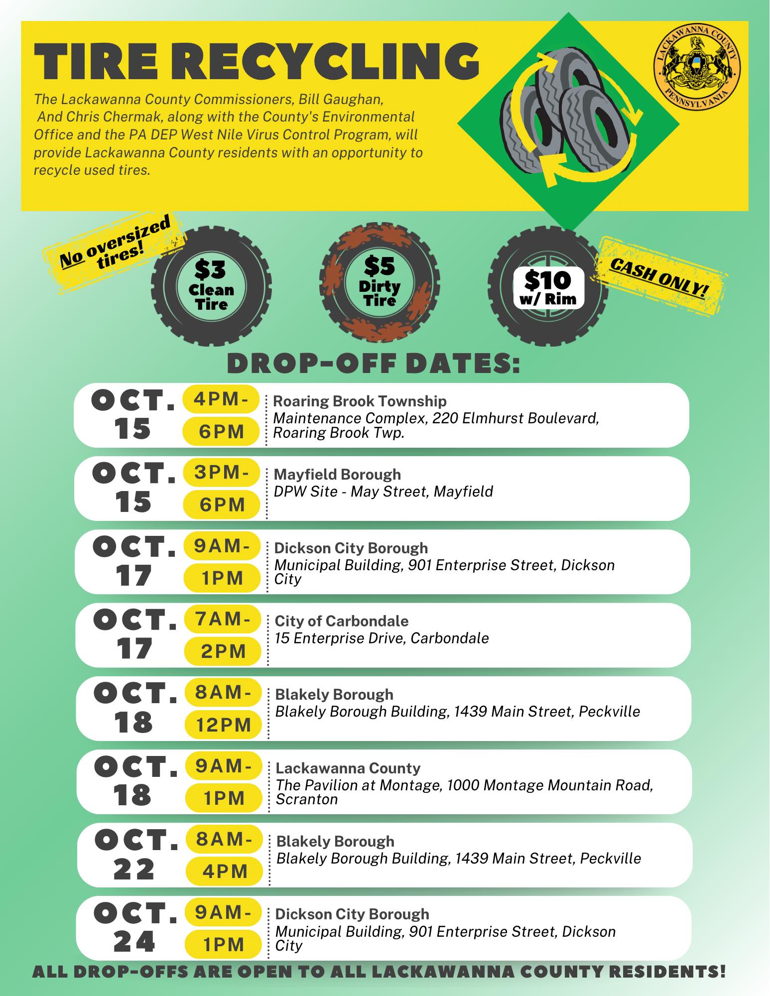 Lackawanna - ♻️ 🛞Tire Recycling Event – Oct. 15th–24th 🛞♻️ Multiple ...