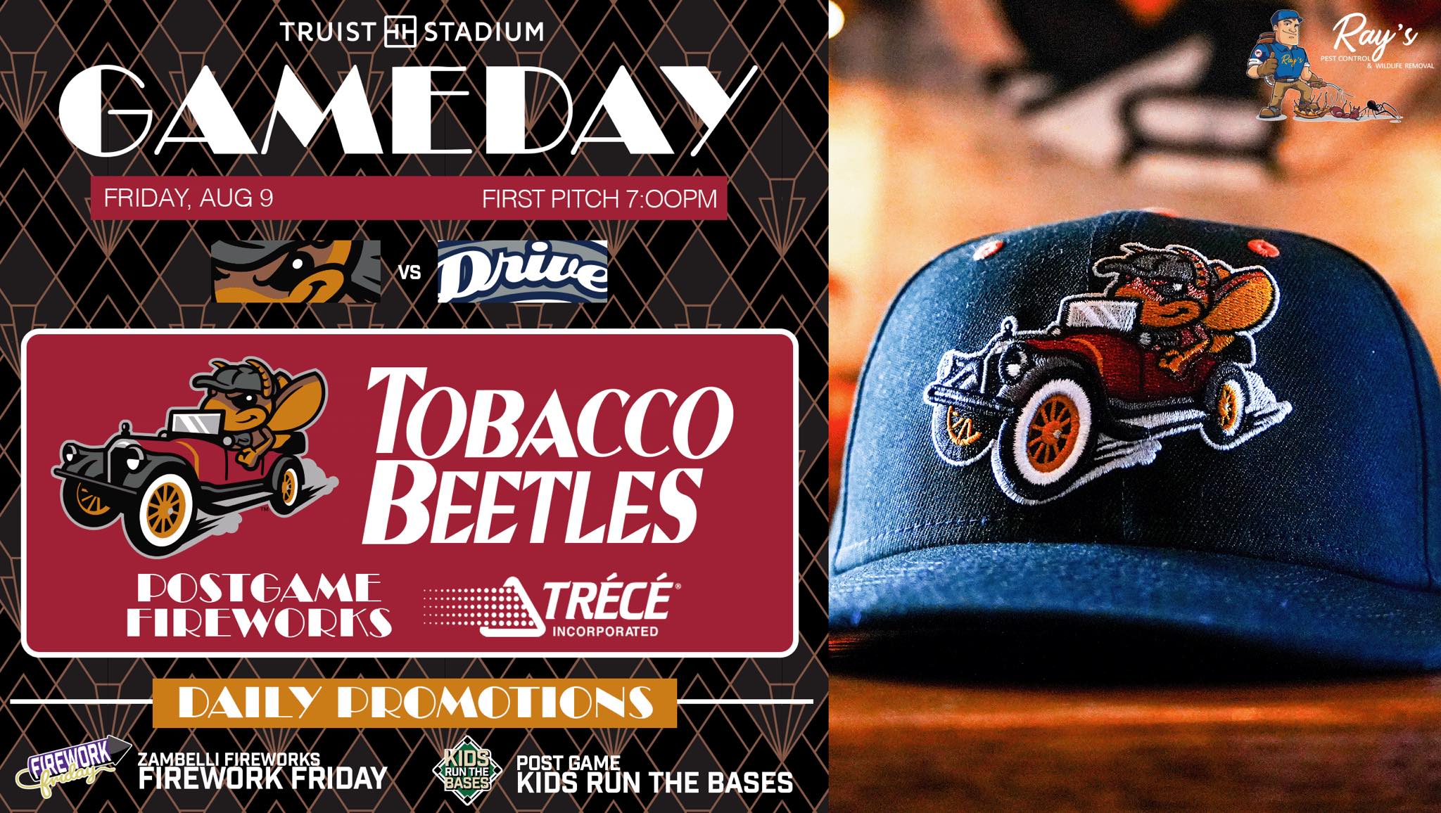 It's time to #PrepareForBeetle! The Winston-Salem Tobacco Beetles,  presented by Ray's Pest Control & Wildlife Removal, will make their  on-field debut tonight with special jerseys and caps! Plus enjoy post-game  fireworks presented