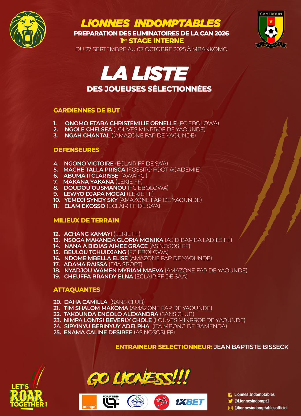 Lionnes - Liste des joueuses convoquées pour le 1er stage interne de ...