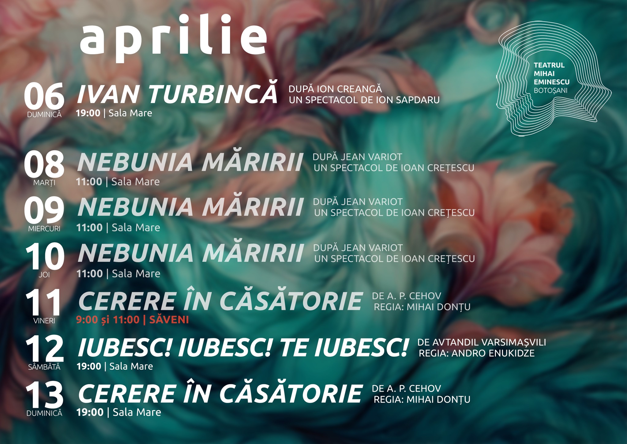 Teatrul - 🎭𝙋𝒓𝙤𝒈𝙧𝒂𝙢𝒖𝙡 𝙡𝒖𝙣𝒊𝙞 𝑨𝑷𝑹𝑰𝑳𝑰𝑬 𝒍𝙖 𝙏𝒆𝙖𝒕𝙧𝒖𝙡 „𝑴𝙞𝒉𝙖𝒊 𝑬𝙢𝒊𝙣𝒆𝙨𝒄𝙪 ...
