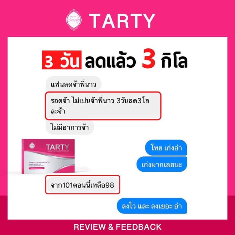 REVIEW ทานไป 3 วัน... - Tarty อาหารเสริมลดน้ำหนักภายใน 7 วัน | Facebook