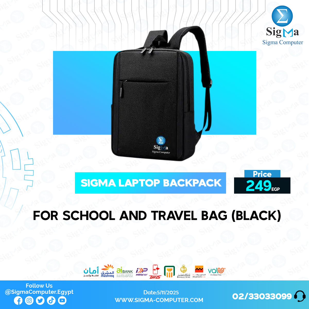 Sigma - Sigma laptop Backpack For School and Travel Bag (Black) السعر ...
