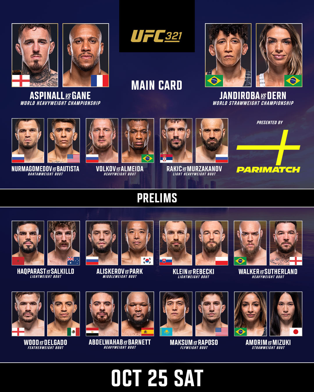 UFC - It all goes down TONIGHT! 🏆🔥🏆 #UFC321 begins at a special prelim ...