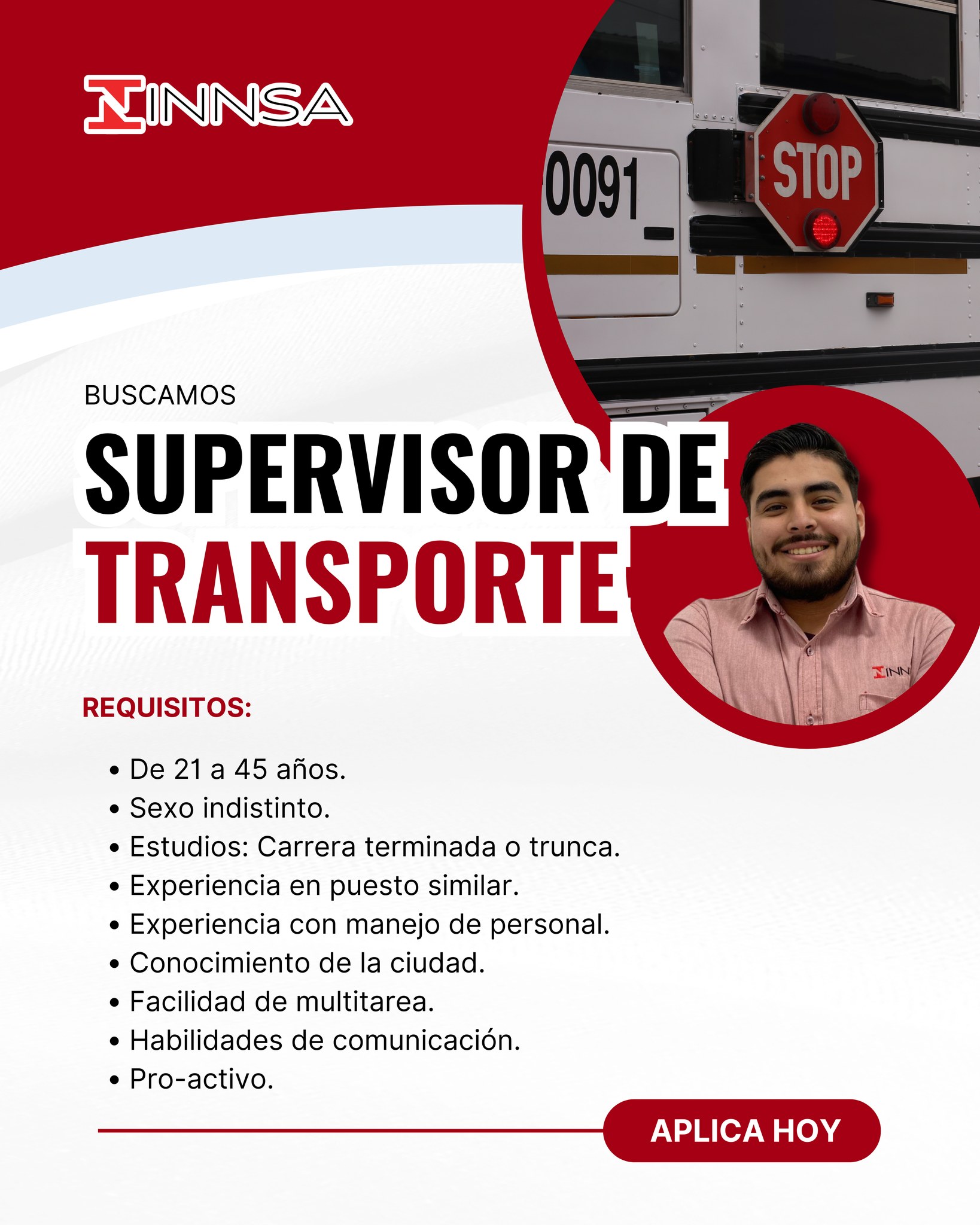 INNSA - Contamos con la vacante de 𝗦𝗨𝗣𝗘𝗥𝗩𝗜𝗦𝗢𝗥 𝗗𝗘 𝗧𝗥𝗔𝗡𝗦𝗣𝗢𝗥𝗧𝗘. ¿𝗖𝗨𝗠𝗣𝗟𝗘𝗦 ...