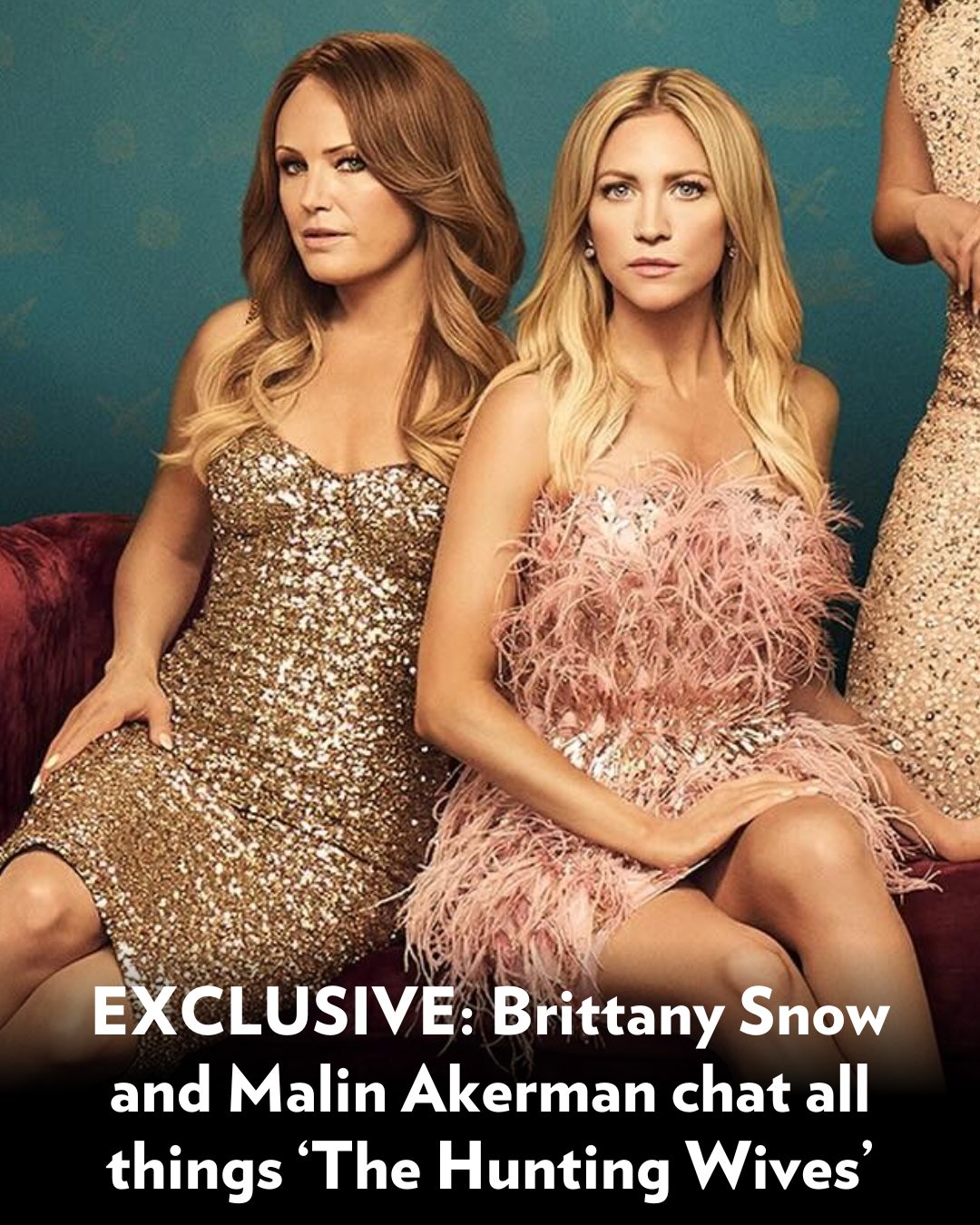 hunting wives gold dress Malin Akerman and Brittany Snow wear black and pink to Emmy Awards Tall Bride