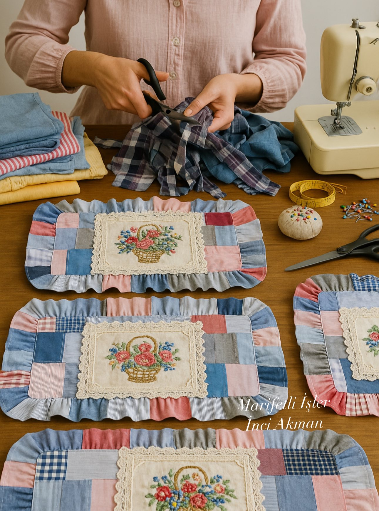 Marifetli - DIY Patchwork Place Mats with Old Shirts, Denim and Old ...