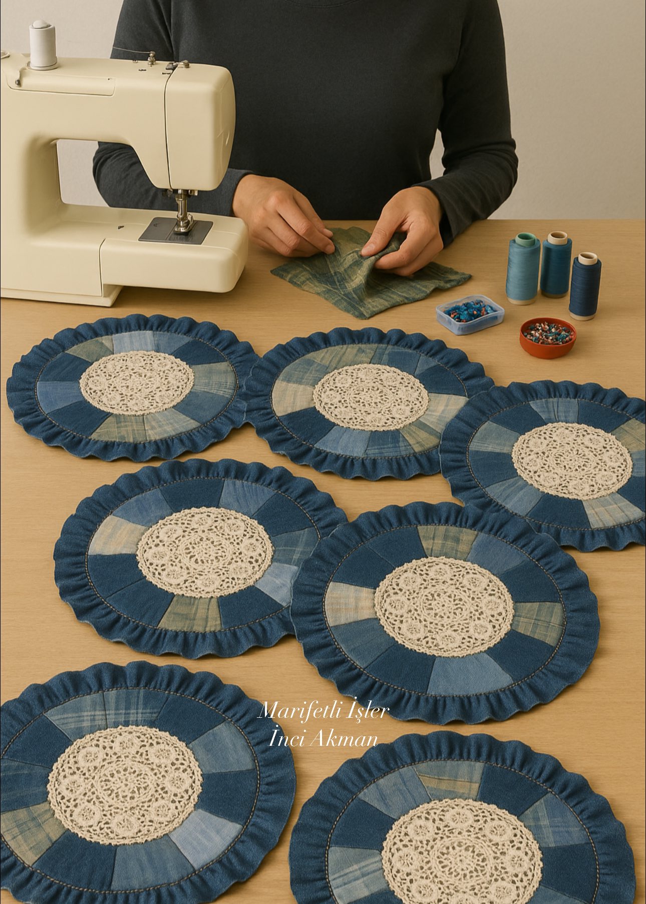 Marifetli - DIY Patchwork Place Mats from Old Denim and Laces♻️ #diy # ...
