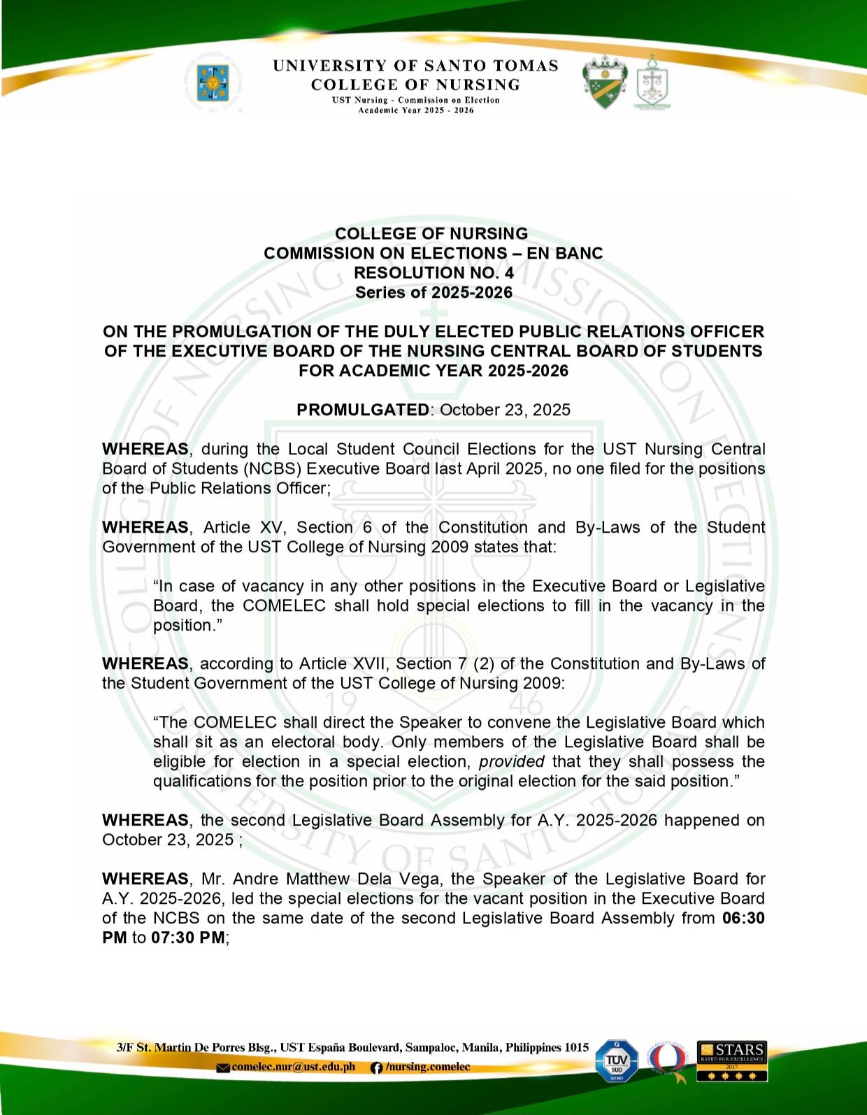 UST Nursing Comelec