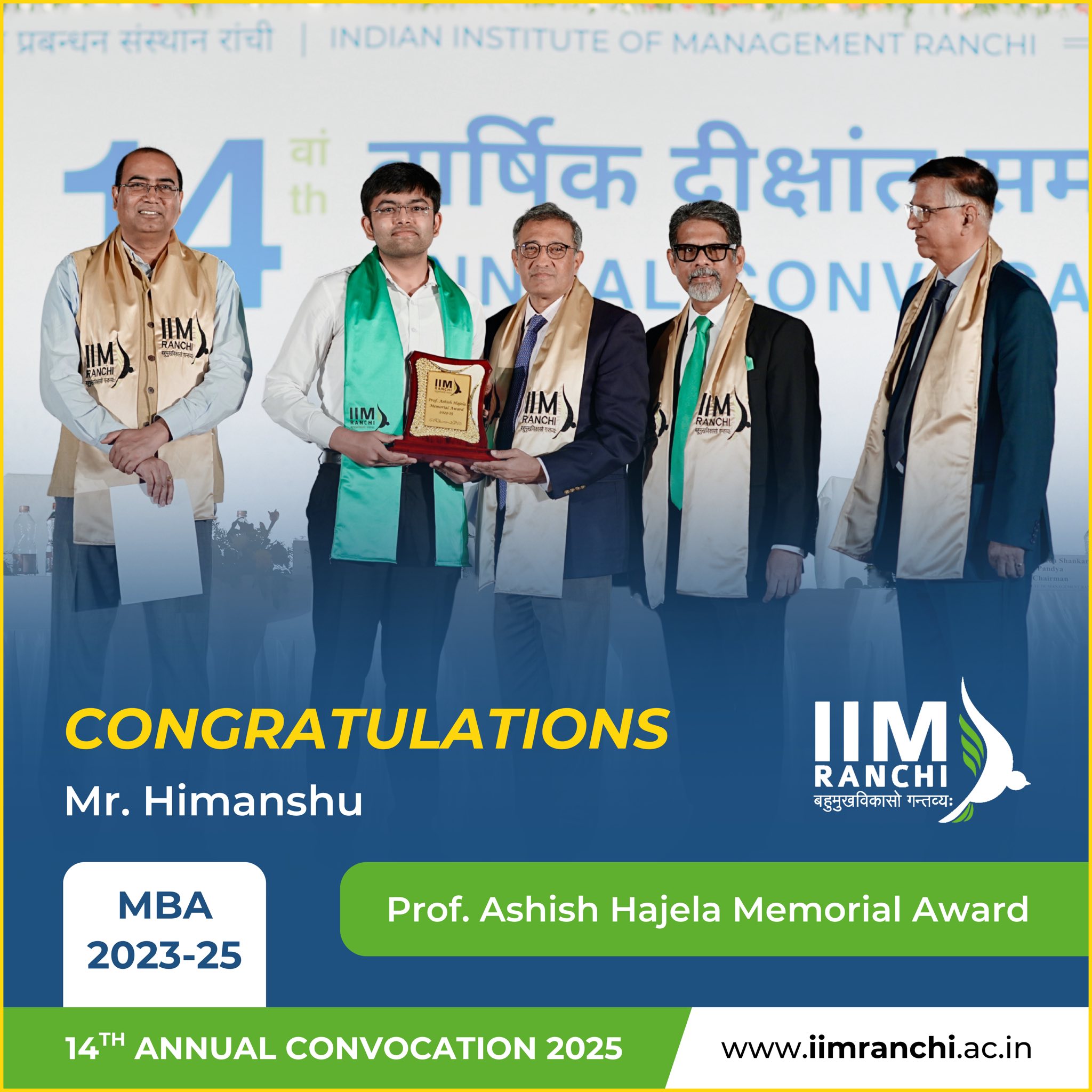 IIM Ranchi - Congratulations to Mr. Himanshu (MBA 2023-25)... | Facebook