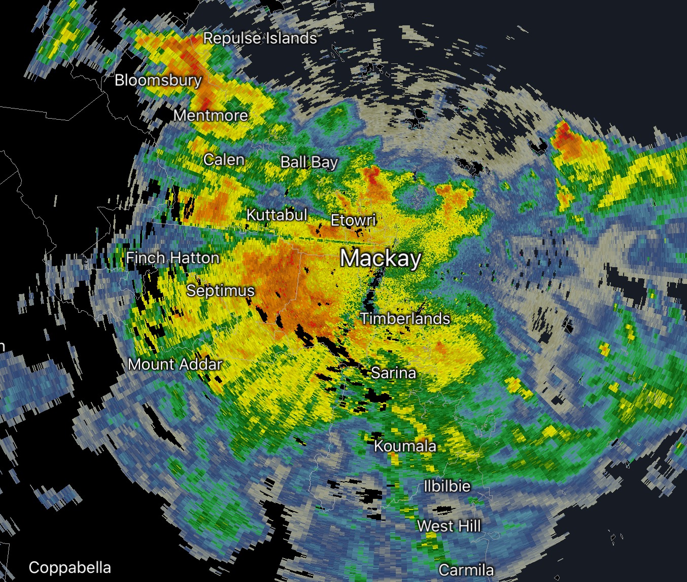 Higgins - 6:40pm Mackay Heavy Rain Update: An area of heavy rain is ...