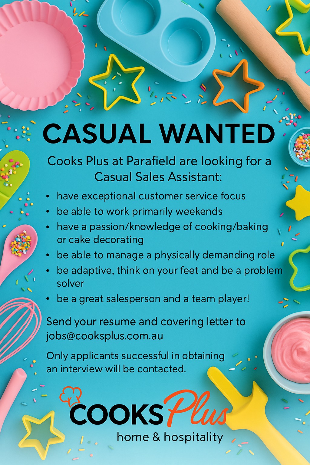 Cooks - We’re Hiring – Casual Sales Assistant Cooks Plus at Parafield ...
