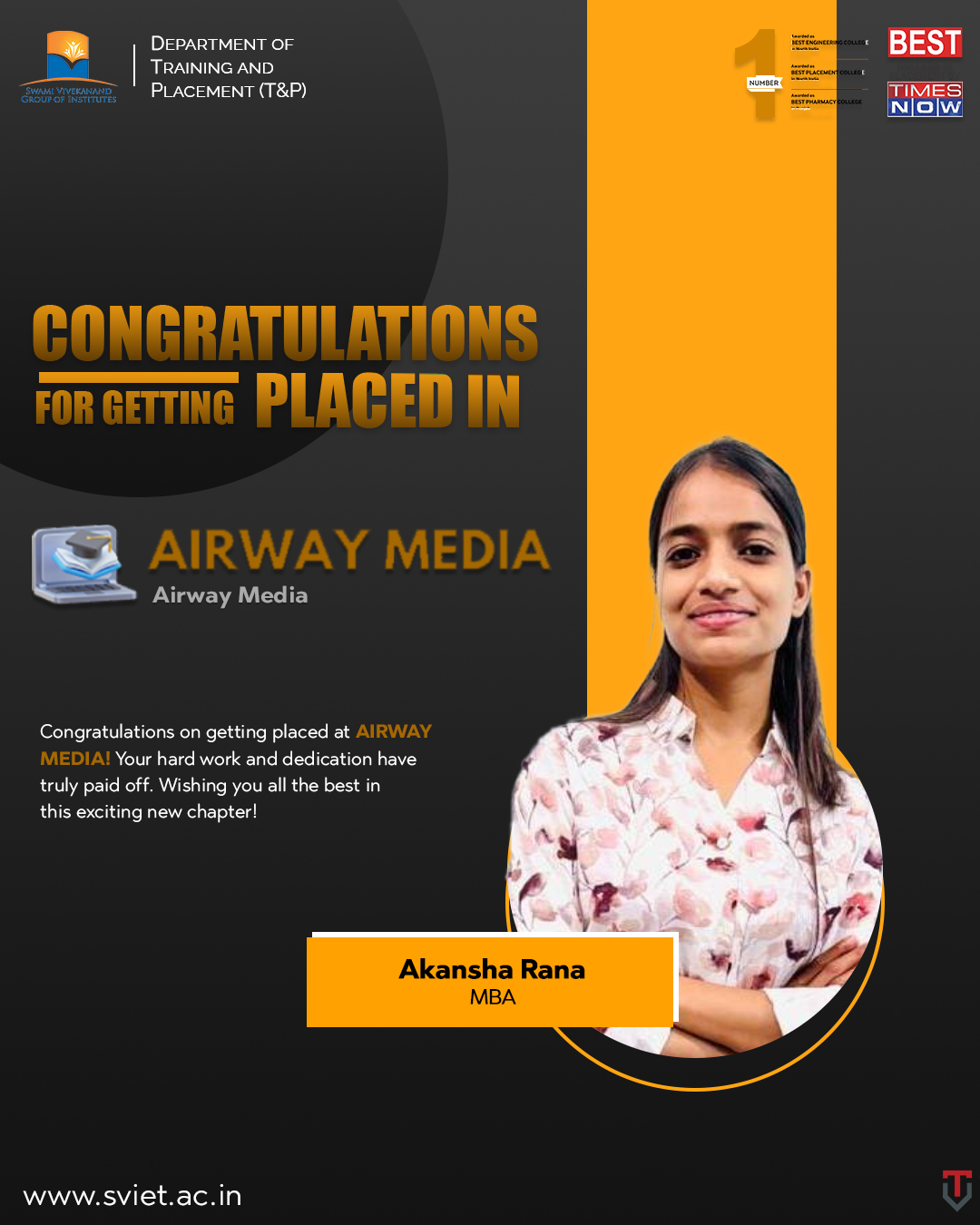 SVIET - Heartiest congratulations to Akansha Rana on securing a ...