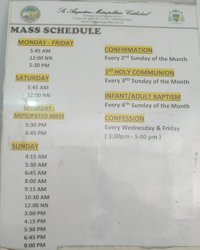 Mass Schedule of St. Agustine... - Cagayan de Oro Updates | Facebook