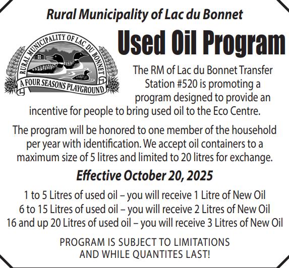 Our 2025 Used Oil... - Rural Municipality of Lac du Bonnet | Facebook