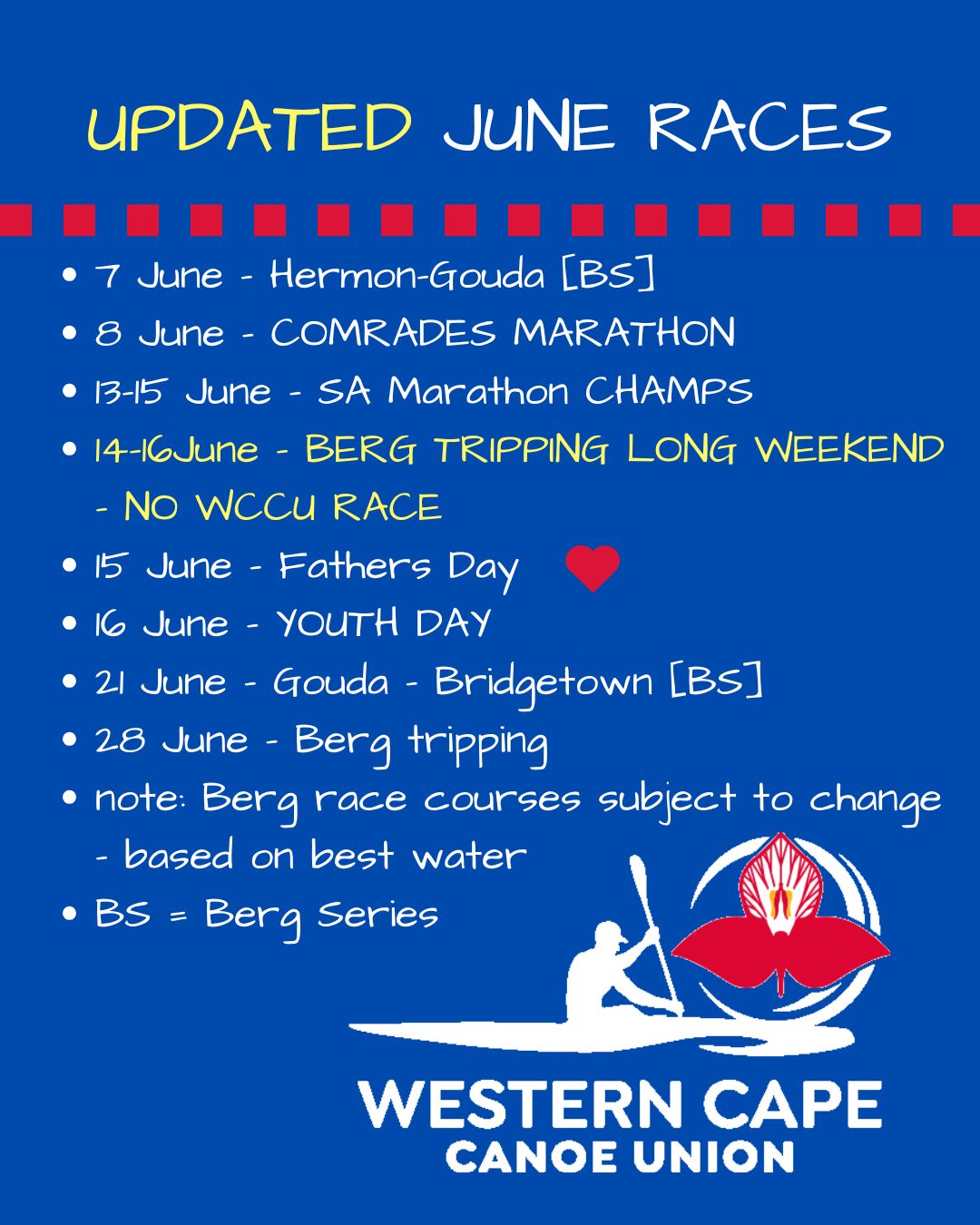 Western - updated June WCCU race schedule - no WCCU race on 14 June ...