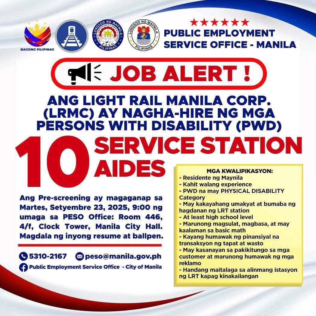 JOB ALERT for PWDs.... - Manila Public Information Office | Facebook
