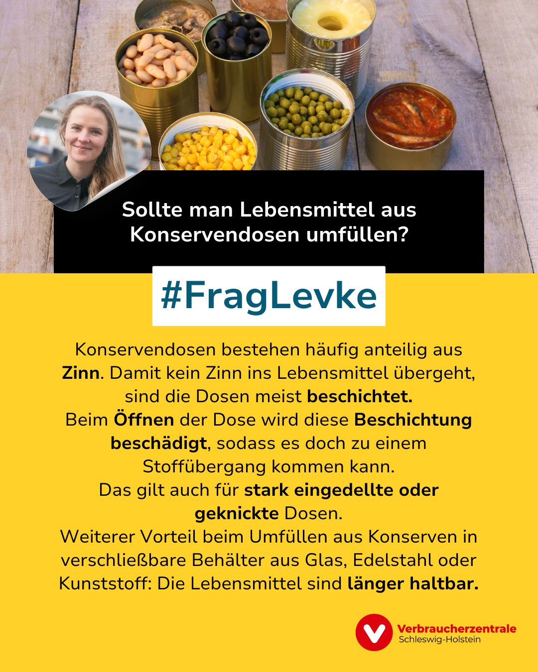 ⛔ Verbeulte Konservendose? Das kann gefährlich werden... Und warum Du Lebensmittel aus geöffneten Dosen lieber umfüllen solltest? Unsere Levke klärt auf! ⤵️