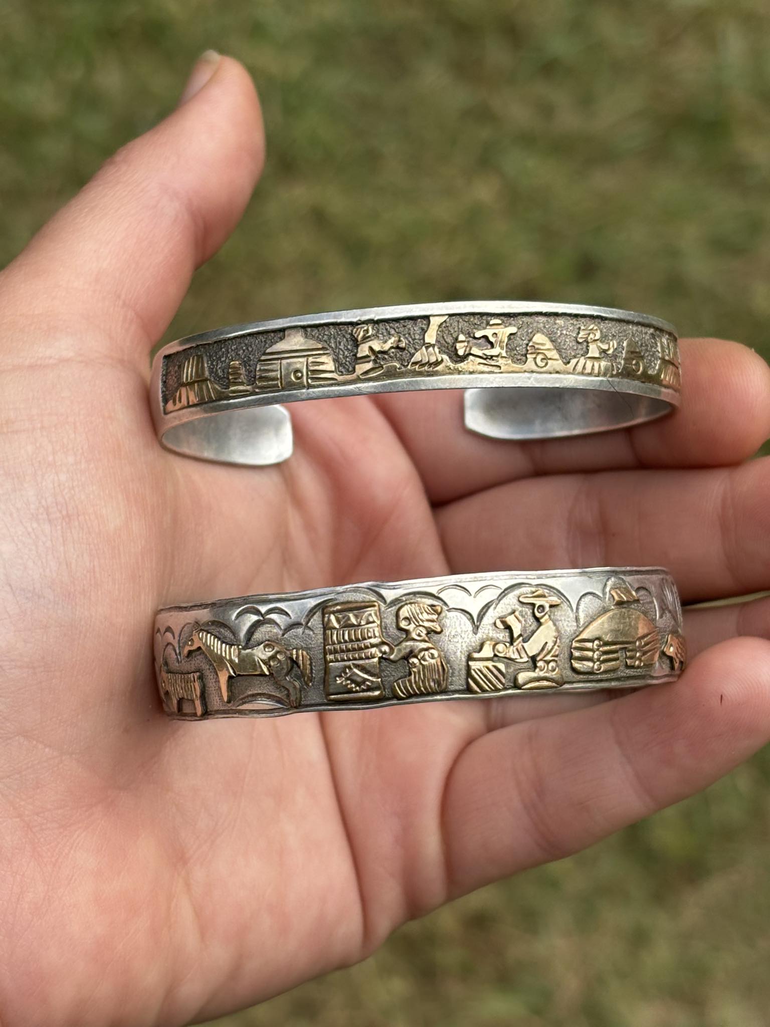TA Begay Indian Navajo 12K GF Storyteller Sterling Silver Cuff