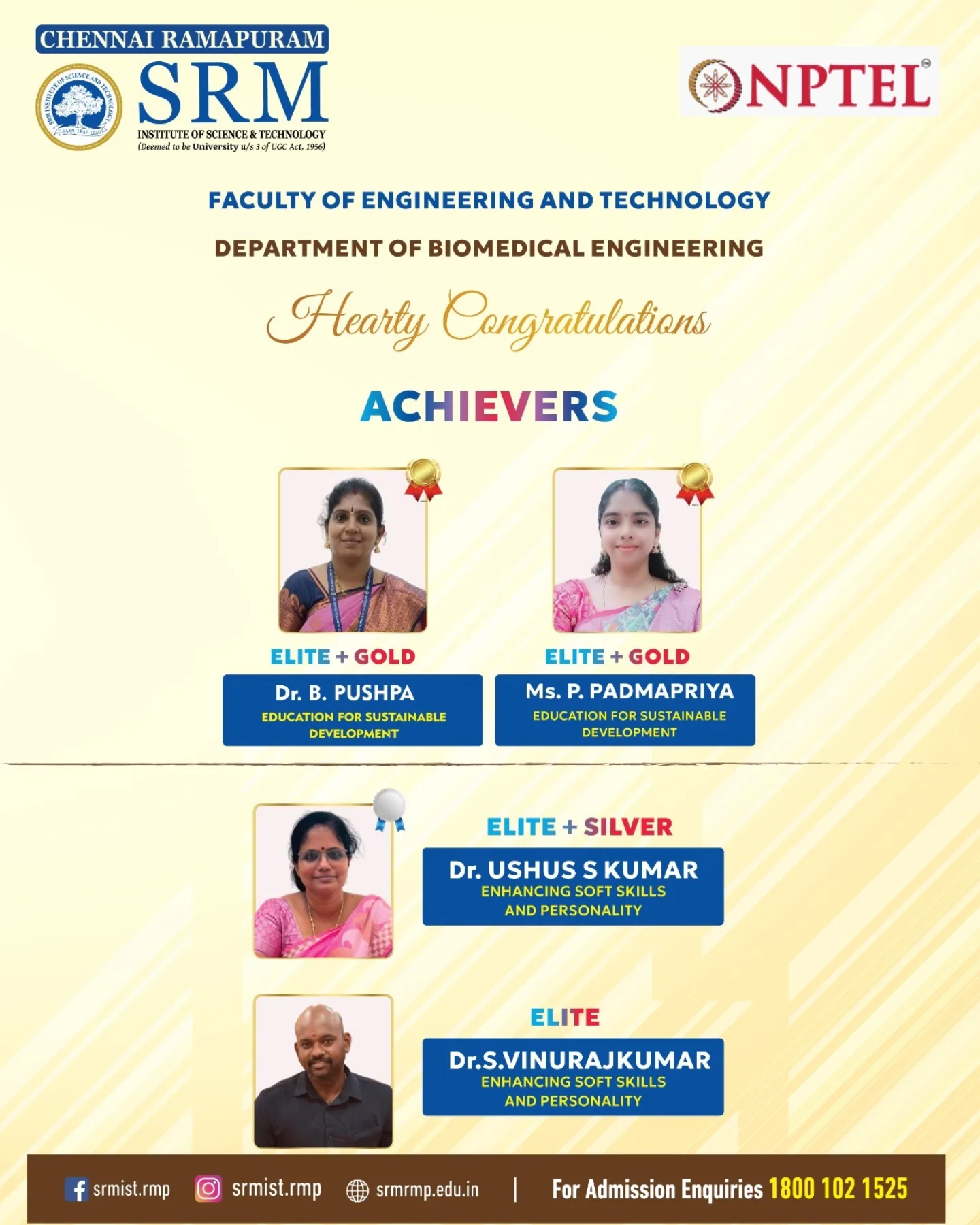 SRM - 🌟 Hearty Congratulations! 🌟 We are proud to celebrate the NPTEL ...