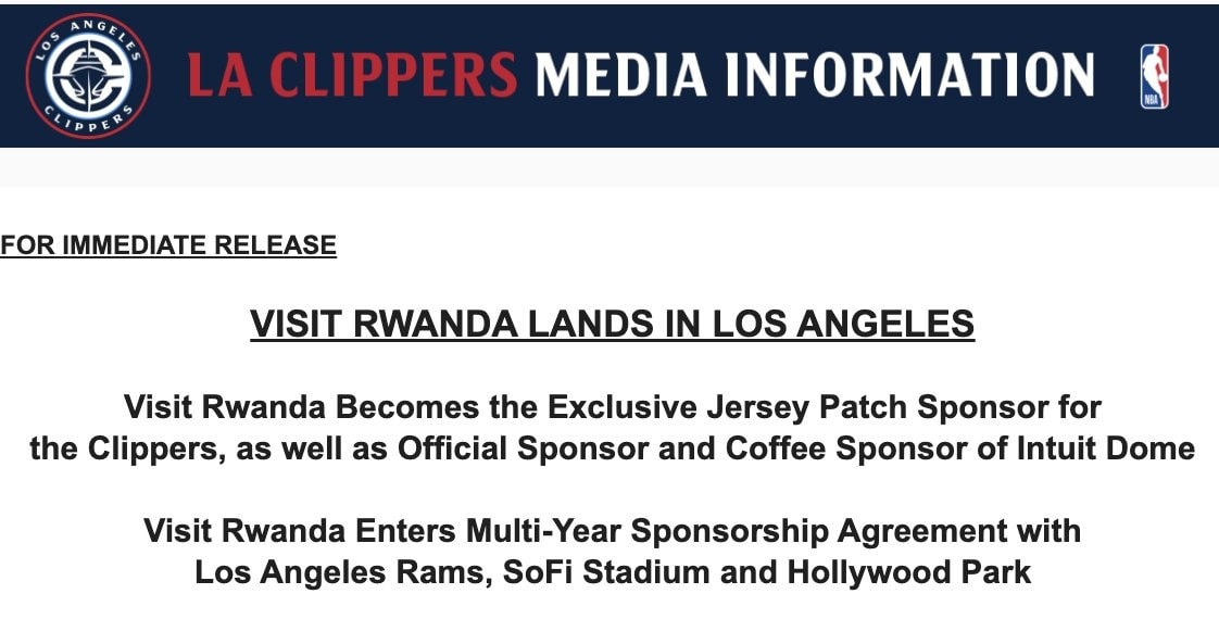 The Clipperholic - The Clippers unveil Visit Rwanda as their new jersey ...