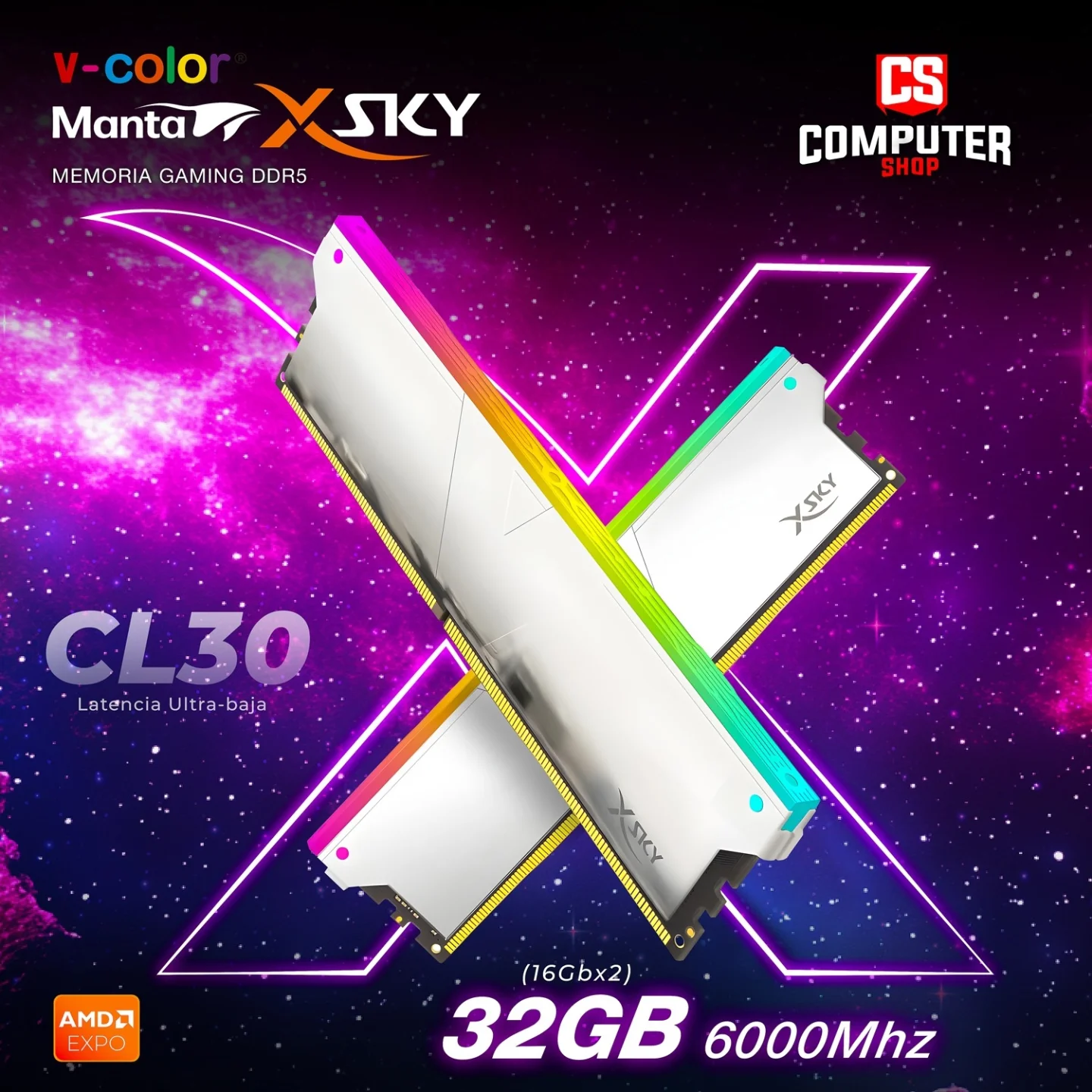 ⚡ Memoria RAM V-Color Manta Sky 32GB (2x16GB) 6000MHz CL30 – AMD
