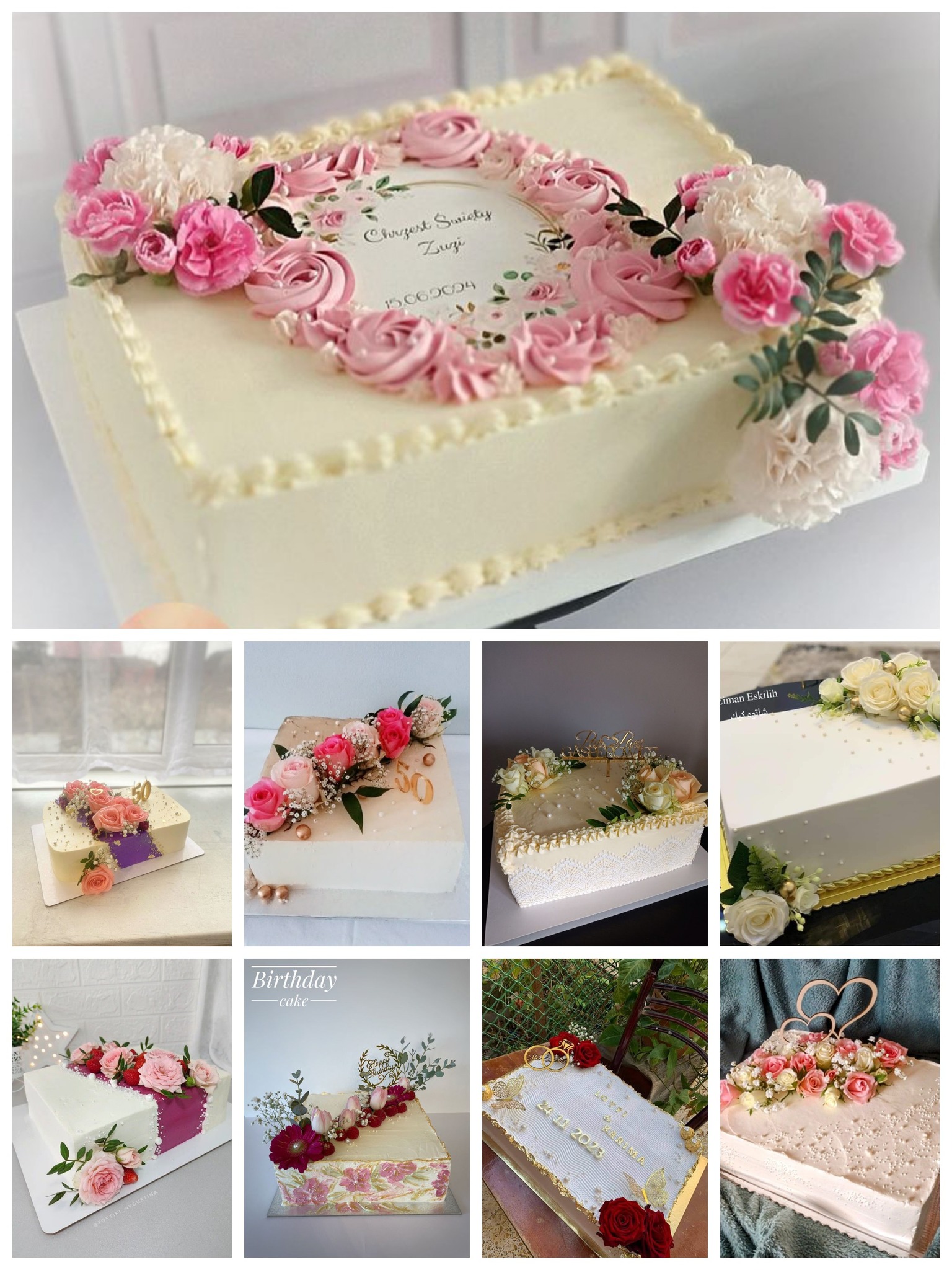 Dulce - Pasteles en plancha con decoración de flores naturales en el