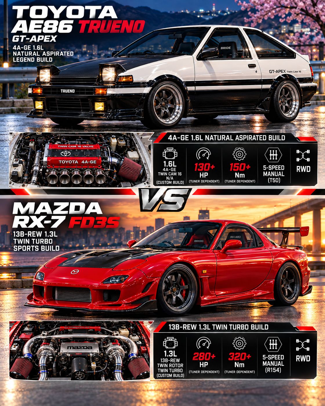 Toyota AE86 vs Mazda RX-7 jdm comparison