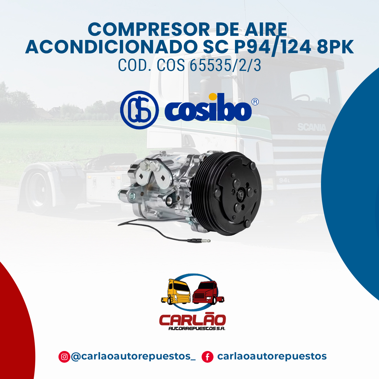 CARLÃO - ️ COMPRESOR DE AIRE ACONDICIONADO SC P94/124 8PK 🔧 Código: COS ...