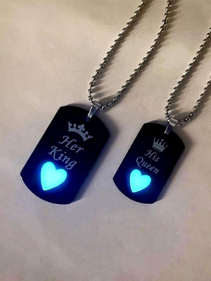 ATLVXJL King & Queen Matching Necklaces - Luminous Couple Dog Tag Set For Him & Her