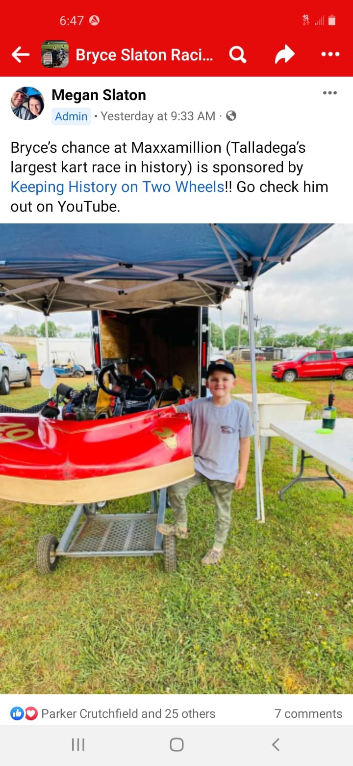 We sponsored Bryce Slaton... - Keeping History on Two Wheels