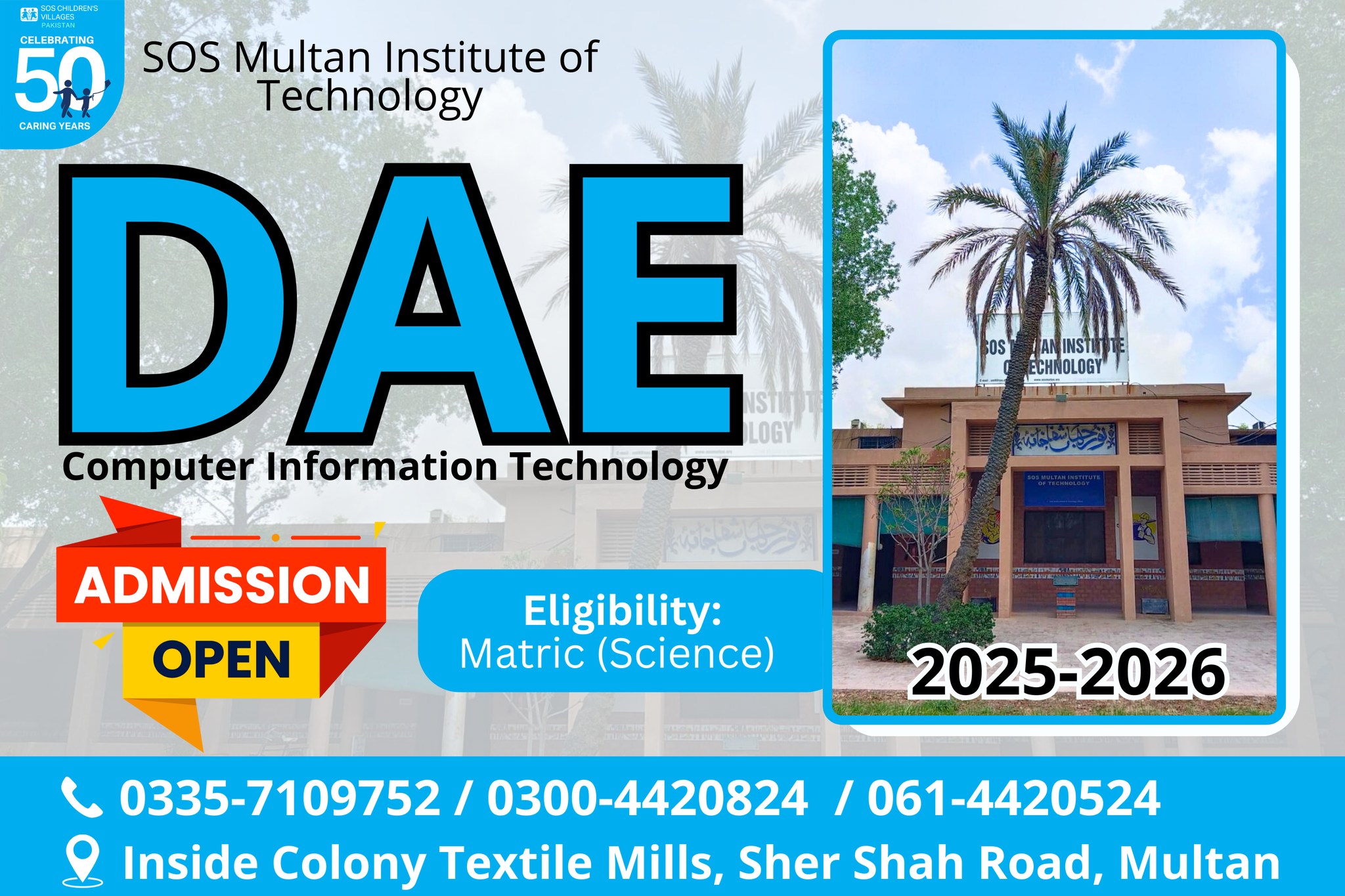 🎓 Admissions Open! 📢... - SOS Multan Institute of Technology | Facebook