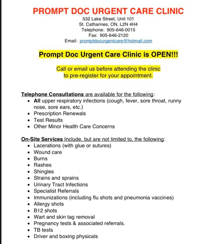 Prompt Doc Urgent Care Clinic | Saint Catharines ON