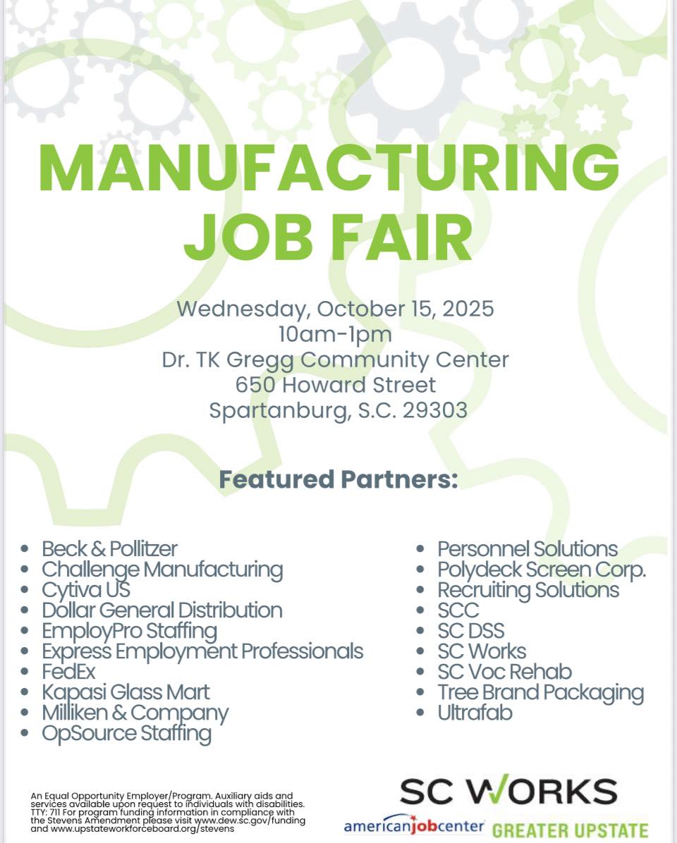 🔊Manufacturing Job Fair SC... - SC Works Greater Upstate | Facebook