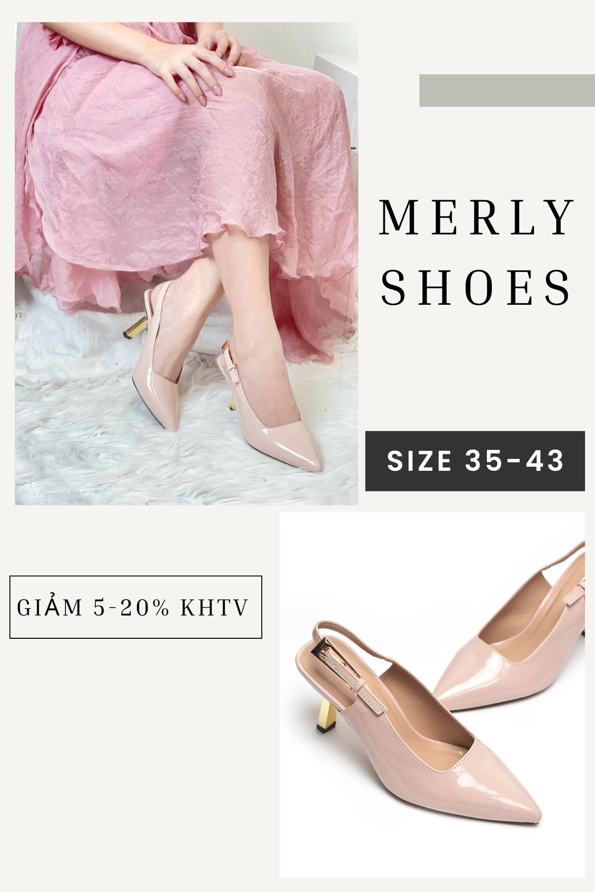 Merly - 👠 Giày Cao Gót Mũi Nhọn Slingback Gót Mạ Vàng 7cm Merly 1601 ...