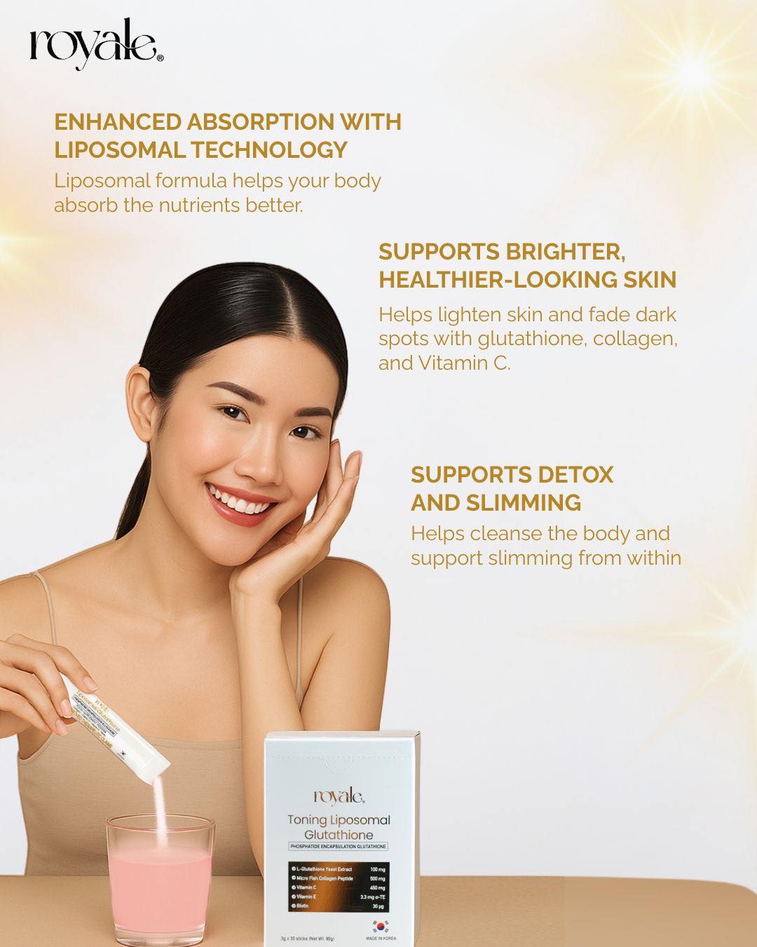 royale glutathione review Want that effortless glow without the complicated routine?” One sachet a day of 𝐑𝐨𝐲𝐚𝐥𝐞 𝐓𝐨𝐧𝐢𝐧𝐠 𝐋𝐢𝐩𝐨𝐬𝐨𝐦𝐚𝐥 𝐆𝐥𝐮𝐭𝐚𝐭𝐡𝐢𝐨𝐧𝐞 supports your skin, evens your tone, and restores balance from within. # #RoyaleWellness Understanding Glutathione: Benefits, Risks, PULPO-LOT Size:Case of 25